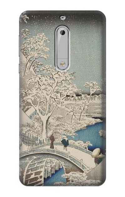 S3350 Utagawa Hiroshige Drum Bridge Yuhi Hill in Meguro Case Cover Custodia per Nokia 5