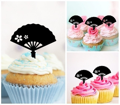 TA0671 Japan Hand Fan Sakura Acrilico Cupcake Topper Torte e Muffin per Matrimonio Compleanno Festa Decorazione 10 pezzi