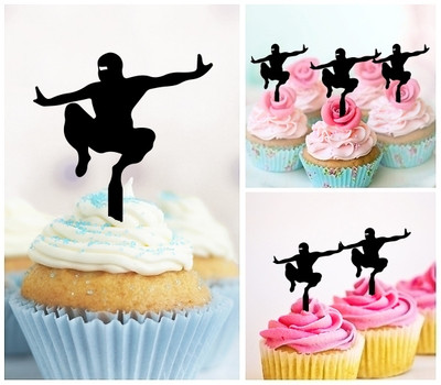 TA0684 American Ninja Jump Acrilico Cupcake Topper Torte e Muffin per Matrimonio Compleanno Festa Decorazione 10 pezzi