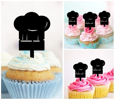 TA0694 Chef Hat Food Cooking Acrilico Cupcake Topper Torte e Muffin per Matrimonio Compleanno Festa Decorazione 10 pezzi