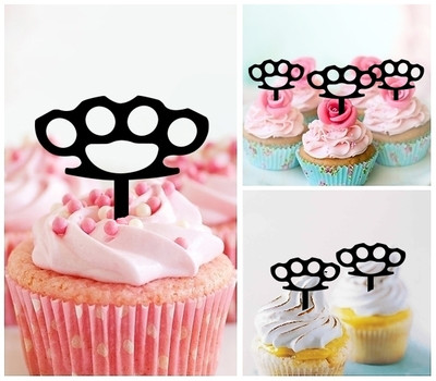 TA0703 Brass Knuckles Acrilico Cupcake Topper Torte e Muffin per Matrimonio Compleanno Festa Decorazione 10 pezzi