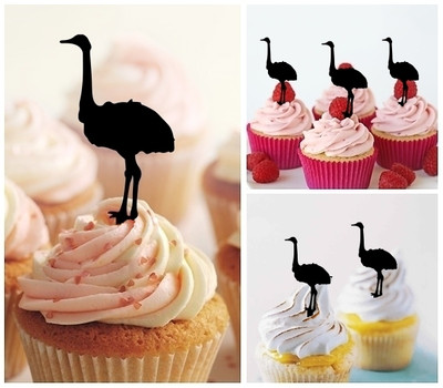 TA0716 Ostrich Zoo Animal Acrilico Cupcake Topper Torte e Muffin per Matrimonio Compleanno Festa Decorazione 10 pezzi