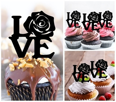 TA0757 Love Rose Flower Acrilico Cupcake Topper Torte e Muffin per Matrimonio Compleanno Festa Decorazione 10 pezzi