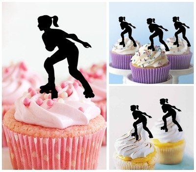 TA0759 Skater Sport Girl Acrilico Cupcake Topper Torte e Muffin per Matrimonio Compleanno Festa Decorazione 10 pezzi
