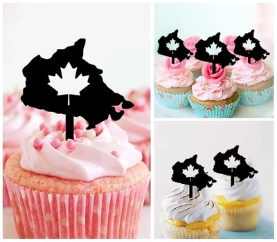 TA0773 Canada Map Maple Leaf Acrilico Cupcake Topper Torte e Muffin per Matrimonio Compleanno Festa Decorazione 10 pezzi