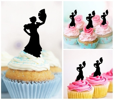 TA0841 Flamenco Dancing Woman Acrilico Cupcake Topper Torte e Muffin per Matrimonio Compleanno Festa Decorazione 10 pezzi