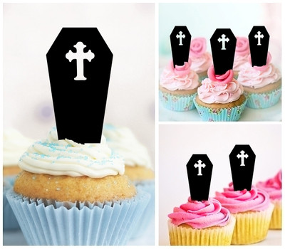 TA0844 RIP Coffin Acrilico Cupcake Topper Torte e Muffin per Matrimonio Compleanno Festa Decorazione 10 pezzi