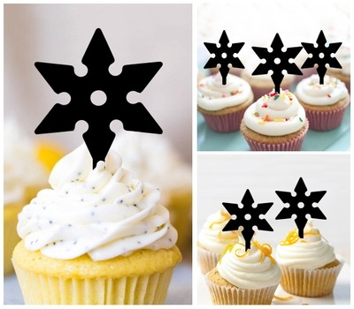 TA0846 Shuriken Throwing Star Ninja Acrilico Cupcake Topper Torte e Muffin per Matrimonio Compleanno Festa Decorazione 10 pezzi