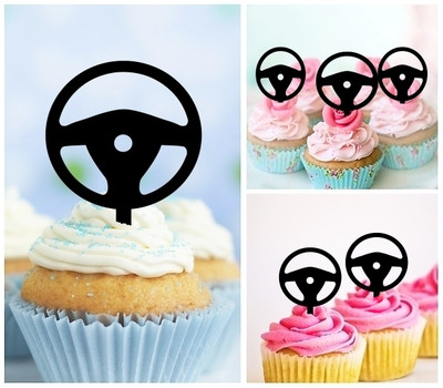 TA0848 Car Steering Wheel Acrilico Cupcake Topper Torte e Muffin per Matrimonio Compleanno Festa Decorazione 10 pezzi