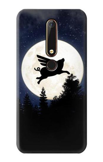 S3289 Flying Pig Full Moon Night Case Cover Custodia per Nokia 6.1, Nokia 6 2018