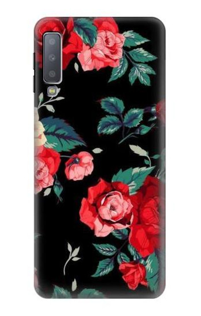 S3112 Rose Floral Pattern Black Case Cover Custodia per Samsung Galaxy A7 (2018)