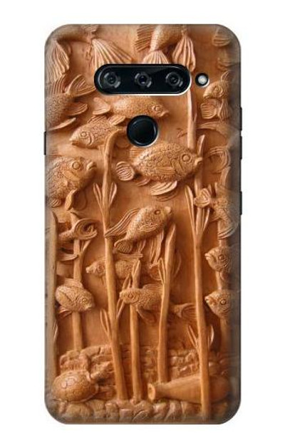 S1307 Fish Wood Carving Graphic Printed Case Cover Custodia per LG V40, LG V40 ThinQ