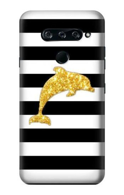 S2882 Black and White Striped Gold Dolphin Case Cover Custodia per LG V40, LG V40 ThinQ