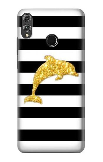 S2882 Black and White Striped Gold Dolphin Case Cover Custodia per Huawei Honor 8X