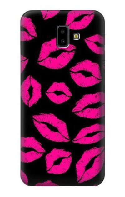 S2933 Pink Lips Kisses on Black Case Cover Custodia per Samsung Galaxy J6+ (2018), J6 Plus (2018)