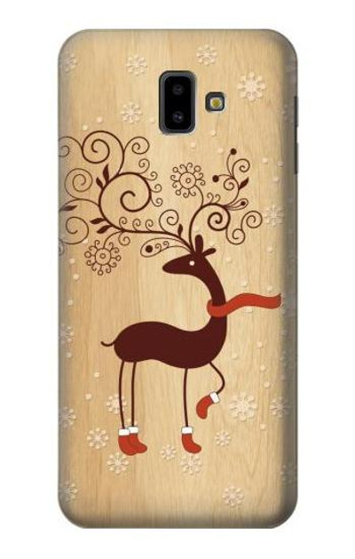 S3081 Wooden Raindeer Graphic Printed Case Cover Custodia per Samsung Galaxy J6+ (2018), J6 Plus (2018)