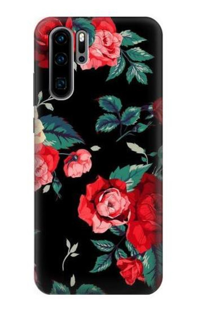 S3112 Rose Floral Pattern Black Case Cover Custodia per Huawei P30 Pro