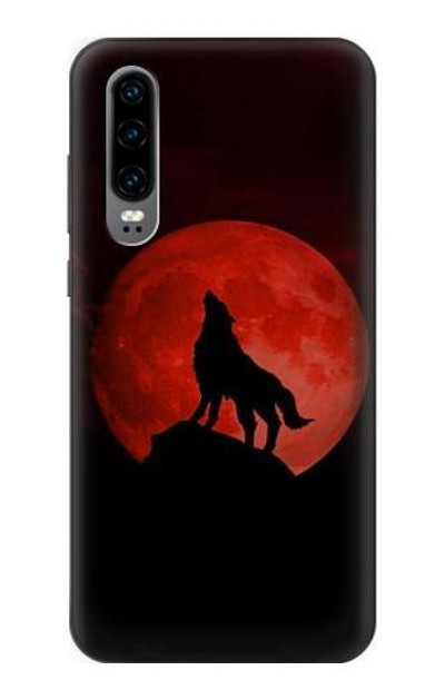 S2955 Wolf Howling Red Moon Case Cover Custodia per Huawei P30