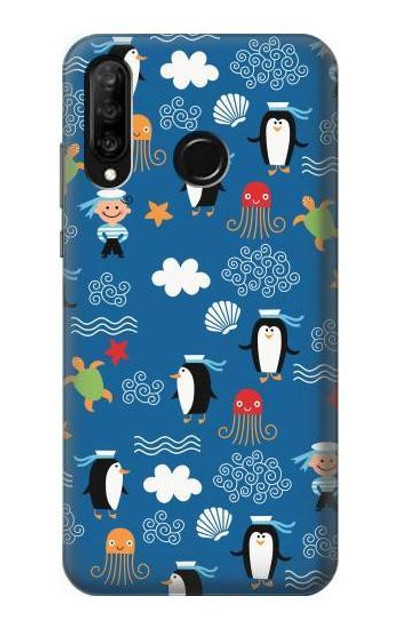 S2572 Marine Penguin Pattern Case Cover Custodia per Huawei P30 lite