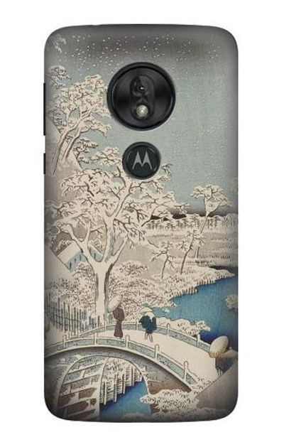 S3350 Utagawa Hiroshige Drum Bridge Yuhi Hill in Meguro Case Cover Custodia per Motorola Moto G7 Play