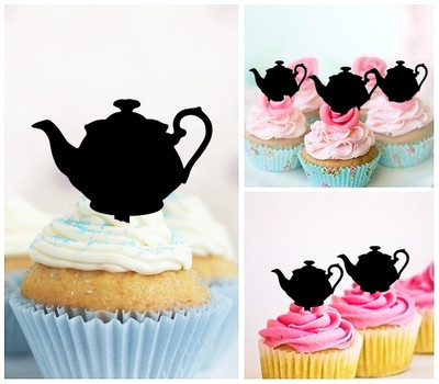 TA0884 Tea Pot Acrilico Cupcake Topper Torte e Muffin per Matrimonio Compleanno Festa Decorazione 10 pezzi