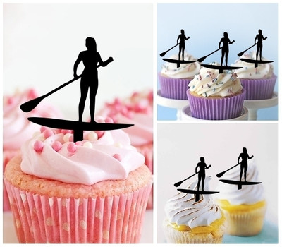 TA0889 Stand Up Paddle Board Woman Acrilico Cupcake Topper Torte e Muffin per Matrimonio Compleanno Festa Decorazione 10 pezzi