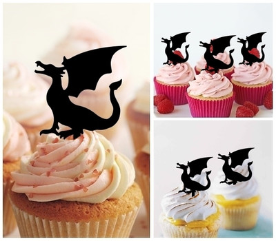 TA1150 Dragon Monster Acrilico Cupcake Topper Torte e Muffin per Matrimonio Compleanno Festa Decorazione 10 pezzi