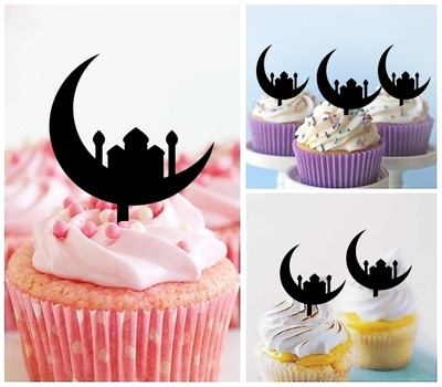 TA1199 Islam Crescent Moon Acrilico Cupcake Topper Torte e Muffin per Matrimonio Compleanno Festa Decorazione 10 pezzi