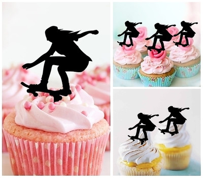 TA1203 Skateboard Girl Acrilico Cupcake Topper Torte e Muffin per Matrimonio Compleanno Festa Decorazione 10 pezzi