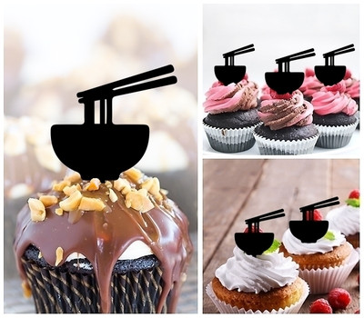 TA1237 Noodle Bowl Acrilico Cupcake Topper Torte e Muffin per Matrimonio Compleanno Festa Decorazione 10 pezzi