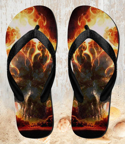 FA0081 Hell Fire Skull Sandali Ciabatte Infradito per Spiaggia e Piscina Unisex