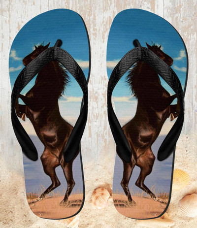 FA0096 Wild Black Horse Sandali Ciabatte Infradito per Spiaggia e Piscina Unisex