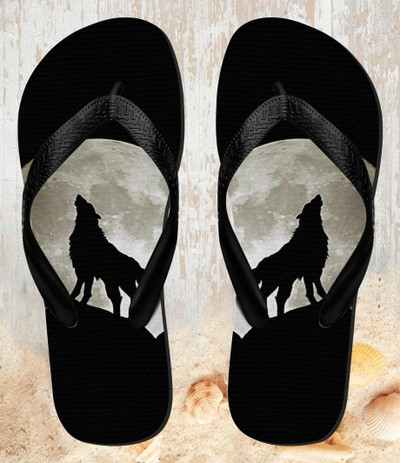 FA0173 Wolf Howling at The Moon Sandali Ciabatte Infradito per Spiaggia e Piscina Unisex