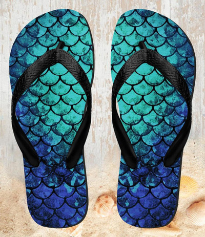 FA0440 Green Mermaid Fish Scale Sandali Ciabatte Infradito per Spiaggia e Piscina Unisex