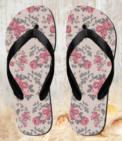 FA0458 Vintage Rose Pattern Sandali Ciabatte Infradito per Spiaggia e Piscina Unisex