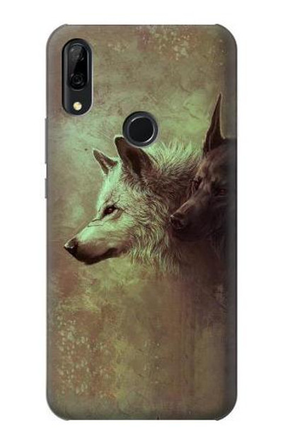 S0931 White Black Wolf Case Cover Custodia per Huawei P Smart Z, Y9 Prime 2019