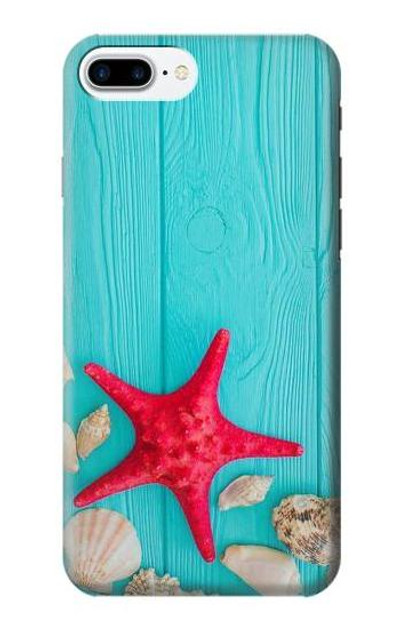 S3428 Aqua Wood Starfish Shell Case Cover Custodia per iPhone 7 Plus, iPhone 8 Plus