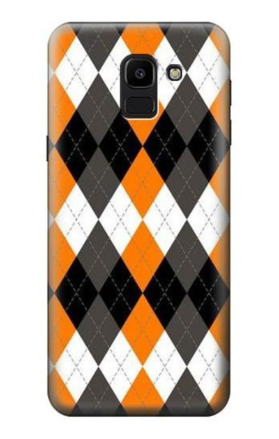 S3421 Black Orange White Argyle Plaid Case Cover Custodia per Samsung Galaxy J6 (2018)