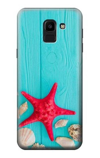 S3428 Aqua Wood Starfish Shell Case Cover Custodia per Samsung Galaxy J6 (2018)