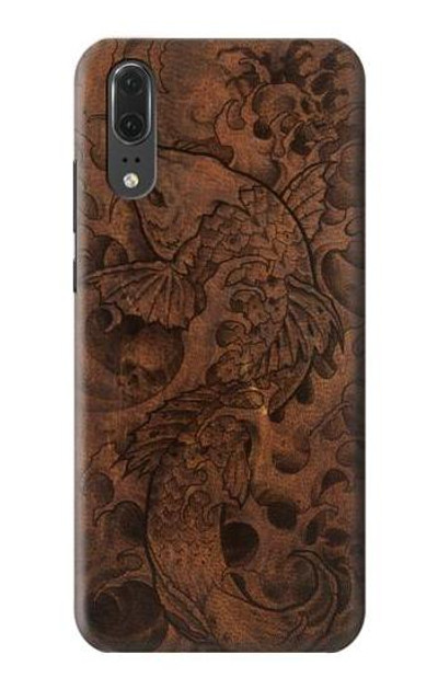 S3405 Fish Tattoo Leather Graphic Print Case Cover Custodia per Huawei P20