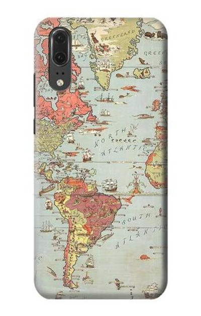 S3418 Vintage World Map Case Cover Custodia per Huawei P20
