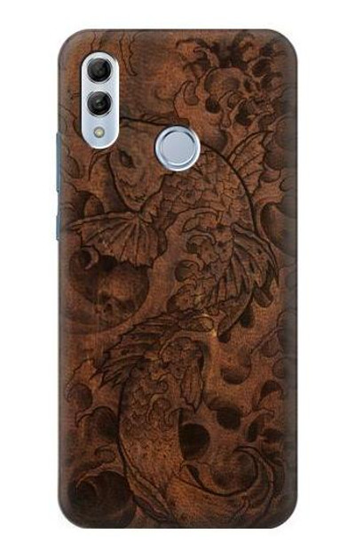 S3405 Fish Tattoo Leather Graphic Print Case Cover Custodia per Huawei Honor 10 Lite, Huawei P Smart 2019