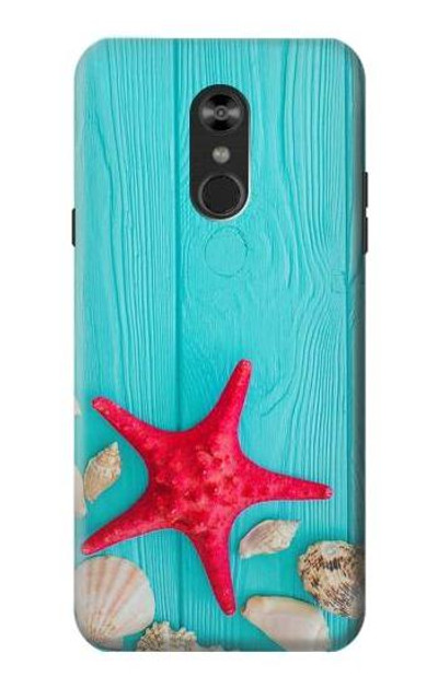 S3428 Aqua Wood Starfish Shell Case Cover Custodia per LG Q Stylo 4, LG Q Stylus