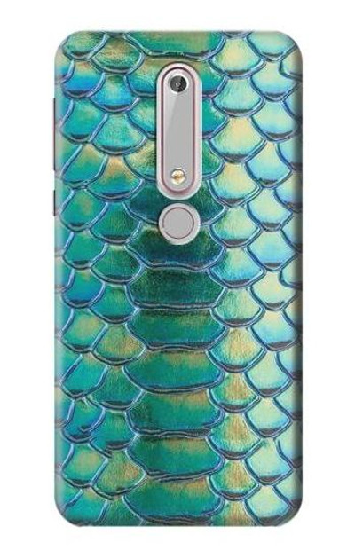 S3414 Green Snake Scale Graphic Print Case Cover Custodia per Nokia 6.1, Nokia 6 2018