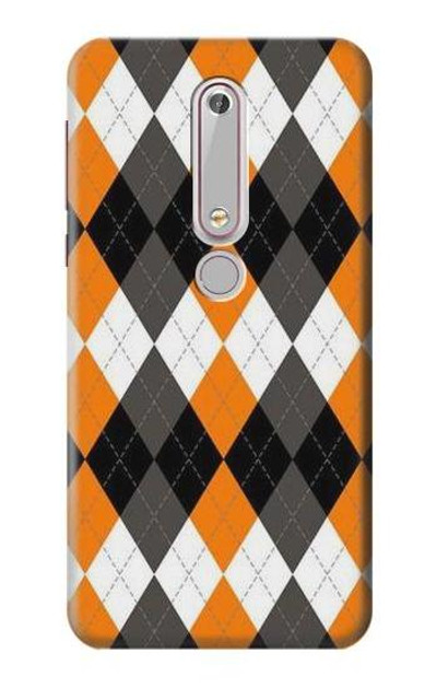 S3421 Black Orange White Argyle Plaid Case Cover Custodia per Nokia 6.1, Nokia 6 2018
