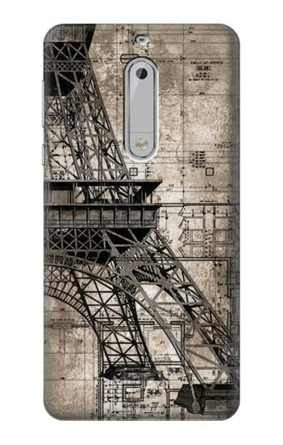 S3416 Eiffel Tower Blueprint Case Cover Custodia per Nokia 5