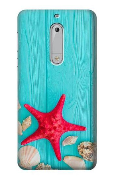 S3428 Aqua Wood Starfish Shell Case Cover Custodia per Nokia 5