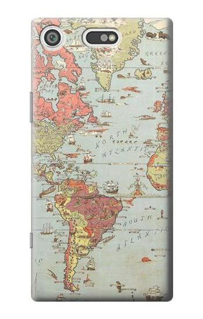 S3418 Vintage World Map Case Cover Custodia per Sony Xperia XZ1