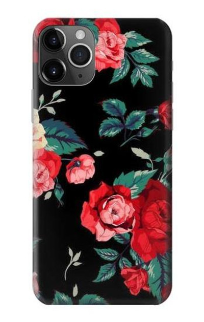 S3112 Rose Floral Pattern Black Case Cover Custodia per iPhone 11 Pro