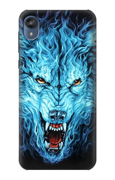 S0752 Blue Fire Grim Wolf Case Cover Custodia per Motorola Moto E6, Moto E (6th Gen)